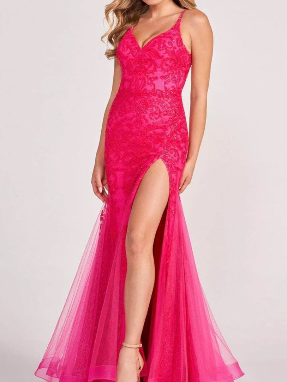 SALE NWT Colette for Mon Cheri CL2024 Lace Tulle Prom Dress Hot Pink Size 8